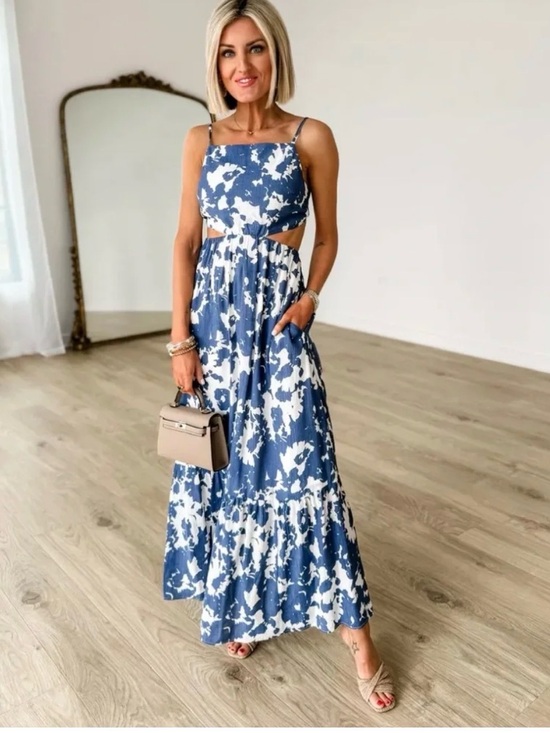 Abercrombie & Fitch Dresses & Skirts - Abercrombie & Fitch Blue and White Floral Cutout Maxi Dress